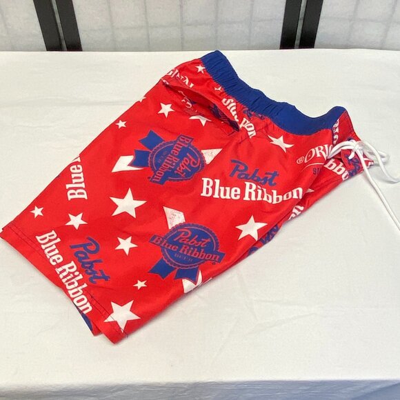 Pabst Blue Ribbon Beer Men's Swim Trunks Board Shorts 20" Red Blue White NWT - Picture 6 of 11